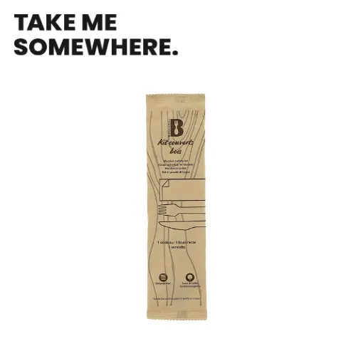 KIT COUVERT BOIS 3 EN 1 (1 COUTEAU + 1 FOURCHETTE + 1 SERVIETTE)