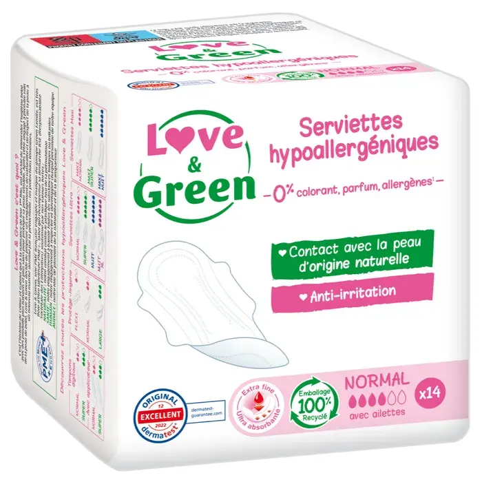 LOVE AND GREEN SERVIETTE BIO x14