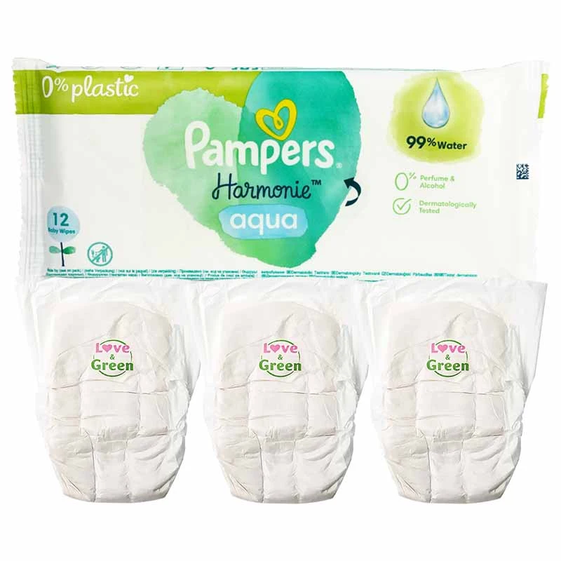 3 COUCHES LOVE AND GREEN T4 + 10 LINGETTES PAMPERS