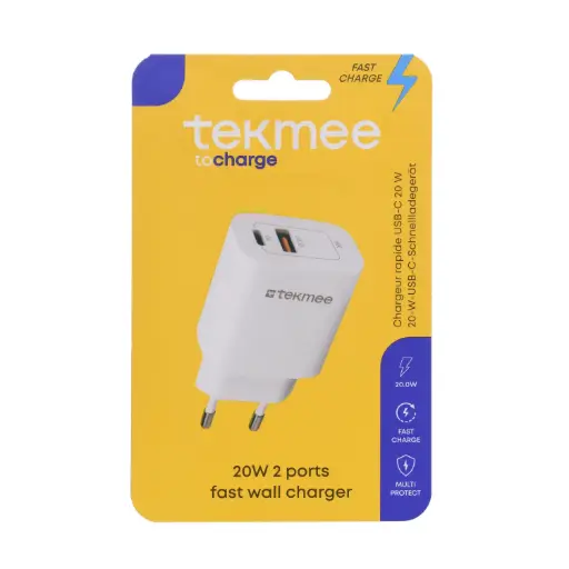 [807] CHARGEUR RAPIDE 20W 2 PORTS USB-C & USB TEKMEE