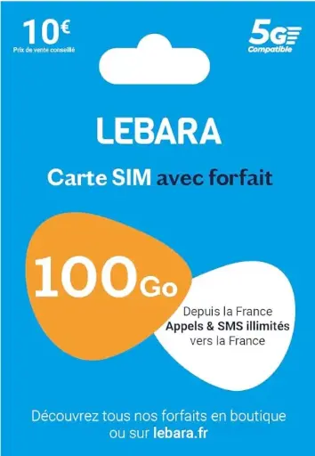 [908] CARTE SIM AVEC FORFAIT LEBARA 100Go