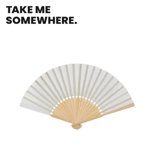 [943] EVENTAIL BAMBOU TISSU PAPIER BLANC