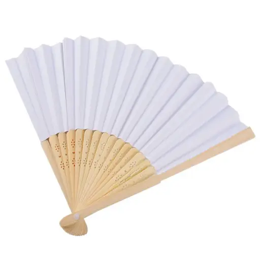 [943] EVENTAIL BAMBOU TISSU PAPIER BLANC